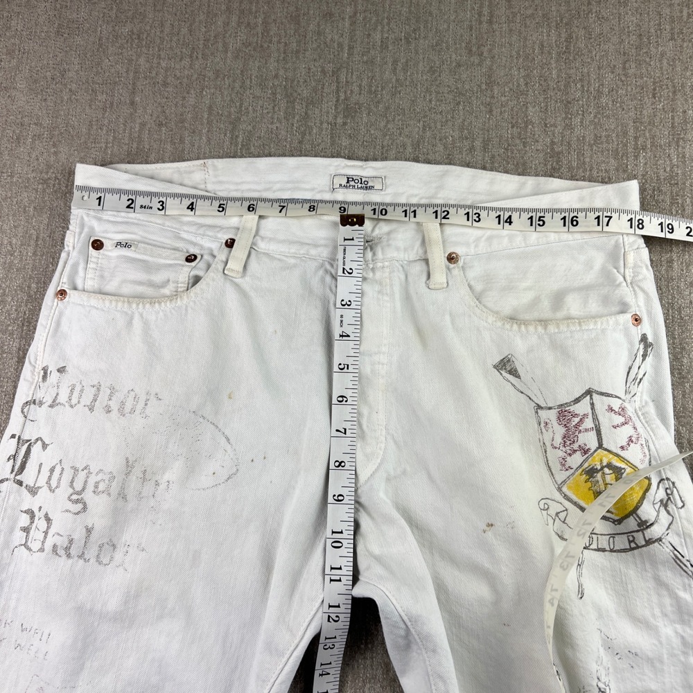 Polo Ralph Lauren Sullivan Slim Jeans Mens 34x30 White Graphic Graffiti Varsity - Picture 4 of 7